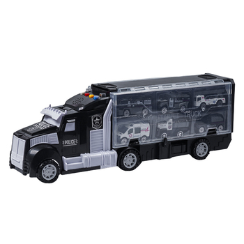 Set educațional din aliaj – model de mașină de pompieri cu camion-container mare pentru depozitare