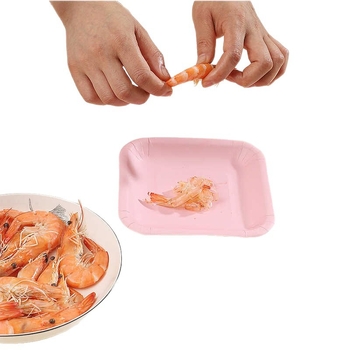 Farfurie de hârtie de unică folosință, pătrată, model albastru-alb în relief, veselă de tip alimentar pentru exterior, la grătar, picnic, fructe și gustări