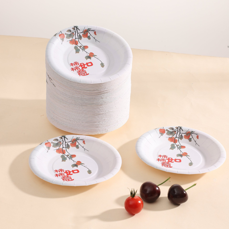 Farfurie de hârtie de unică folosință, pătrată, model albastru-alb în relief, veselă de tip alimentar pentru exterior, la grătar, picnic, fructe și gustări