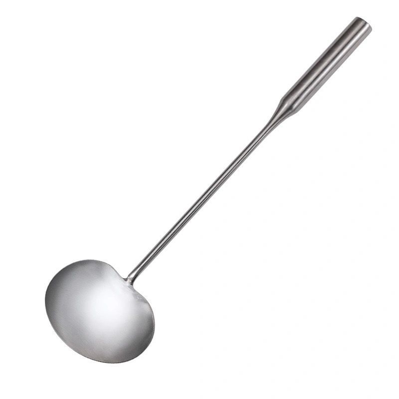 Lingură de prăjit din oțel inoxidabil, lucrată manual, cu grosime suplimentară, spatulă plată cu mâner lung, pentru uz profesional și casnic