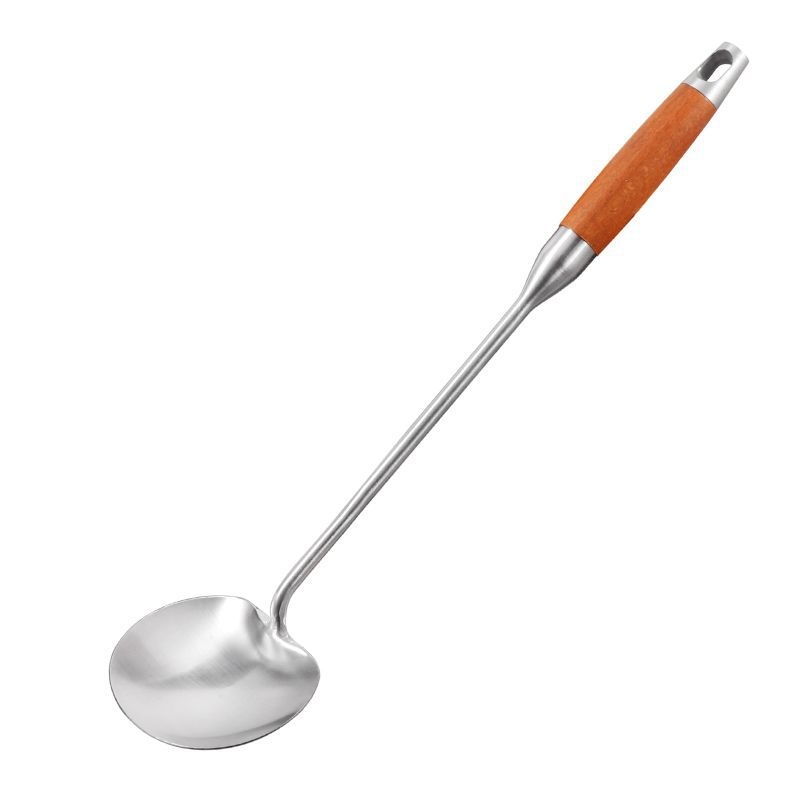 Lingură de prăjit din oțel inoxidabil, lucrată manual, cu grosime suplimentară, spatulă plată cu mâner lung, pentru uz profesional și casnic