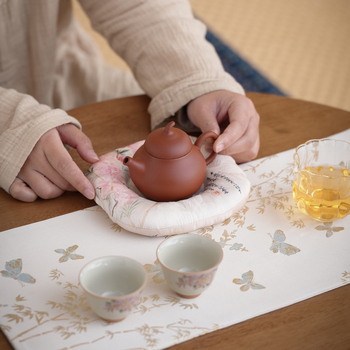 Suport ceramic pentru ceai și suport pentru ceașcă, din brocart gros — accesorii pentru ceremonia Gong Fu