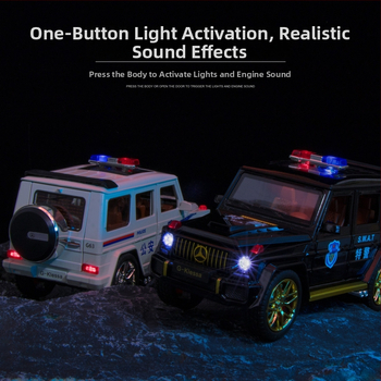 1:24 zliatinové policajné auto – realistický model pre deti