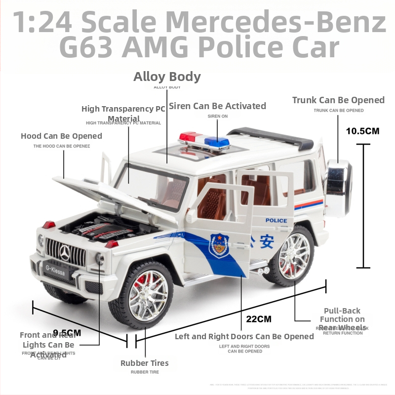 1:24 zliatinové policajné auto – realistický model pre deti