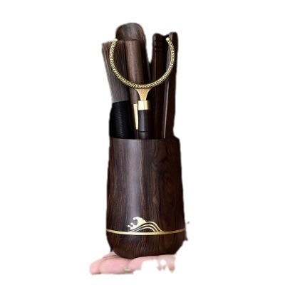 Set accesorii Gongfu pentru ceremonia ceaiului, din lemn de abanos și nuc, colecția celor șase domni – set de cuțite pentru ceai și pensulă de îngrijire a ceainicei