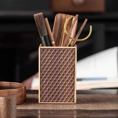 Set accesorii Gongfu pentru ceremonia ceaiului, din lemn de abanos și nuc, colecția celor șase domni – set de cuțite pentru ceai și pensulă de îngrijire a ceainicei