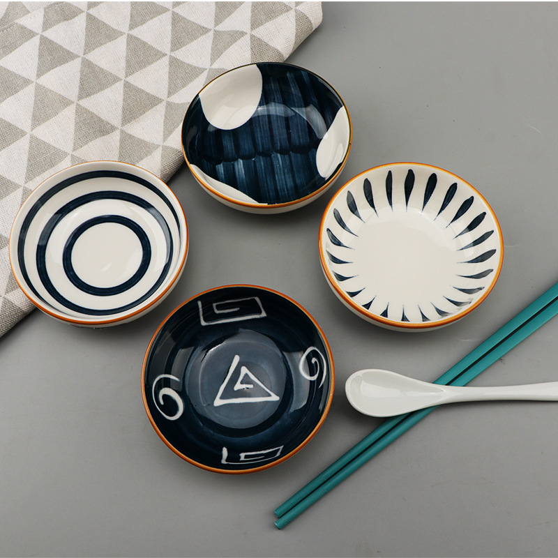 Vas de dip din porțelan – farfurie rotundă din ceramică pentru sosuri și condimente, potrivită pentru dumplings și barbecue; compatibil cu cuptorul cu microunde; modele variate