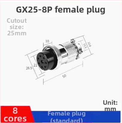 GX25-2 letecký konektor, 3–8 kontaktov, 9/10P12 jadier, flange samica–samček DF25M konektor