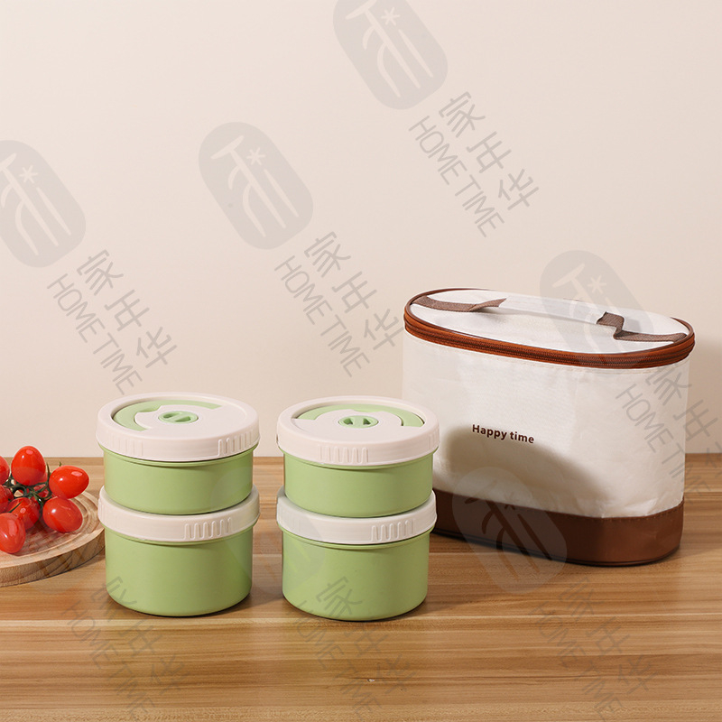 Lunch box od titana, okruglog oblika, četiri odjeljka, izoliran, jednostavan za čišćenje, kapacitet 301–500 ml, mikrovalna sigurnost, mogućnost prilagodbe logotipa, moderan minimalistički stil, prijenosno za vanjske potrebe