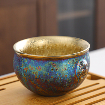 Ceșcuță Jianzhan colorată cu glazură Tianmu, placată cu aur, ceramică pentru degustarea ceaiului