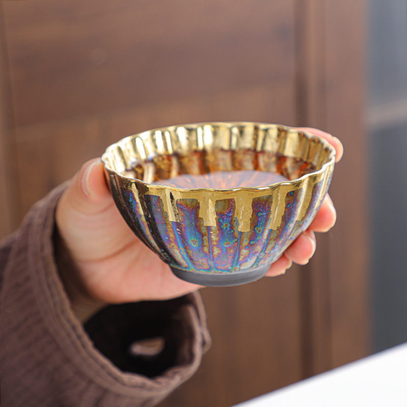 Ceșcuță Jianzhan colorată cu glazură Tianmu, placată cu aur, ceramică pentru degustarea ceaiului
