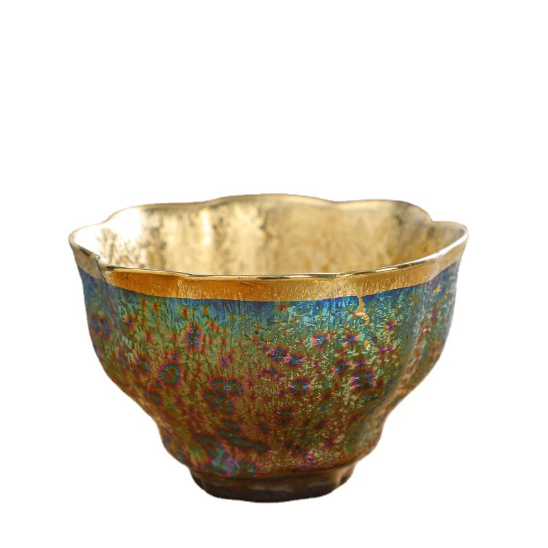 Ceșcuță Jianzhan colorată cu glazură Tianmu, placată cu aur, ceramică pentru degustarea ceaiului