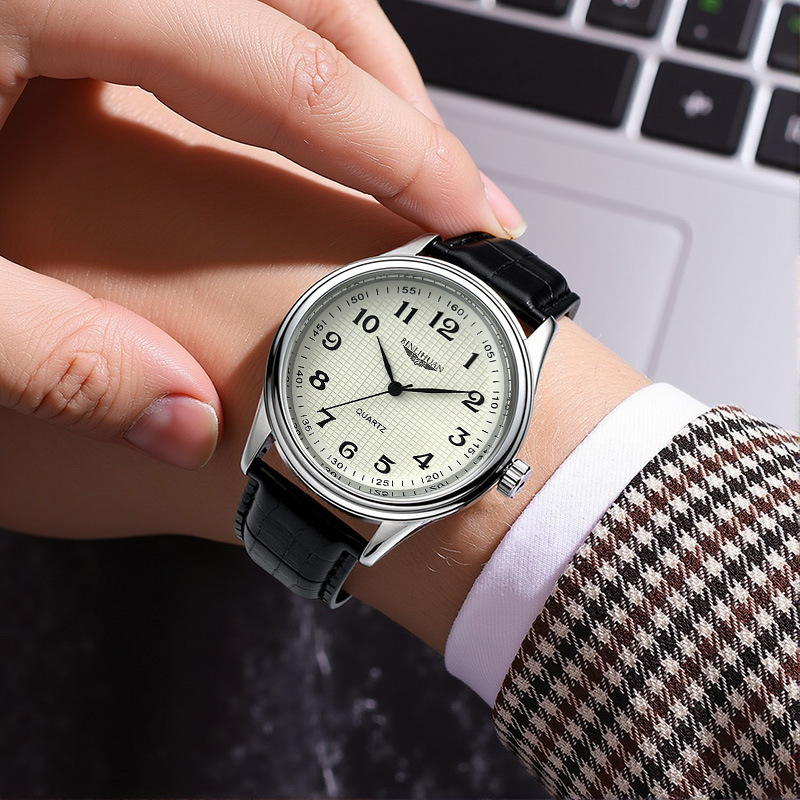 Binlihuan muški kvarcni sat s kožnom narukvicom, vodootporan, okrugli brojčanik promjera 41 mm, debljina 9 mm, kućište od legure, kopča s iglom
