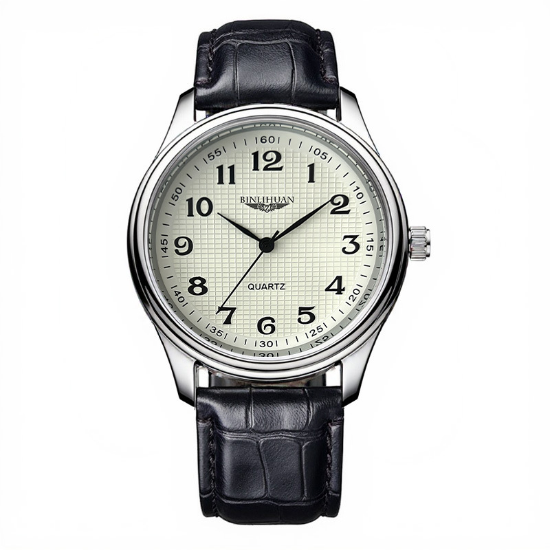 Binlihuan muški kvarcni sat s kožnom narukvicom, vodootporan, okrugli brojčanik promjera 41 mm, debljina 9 mm, kućište od legure, kopča s iglom