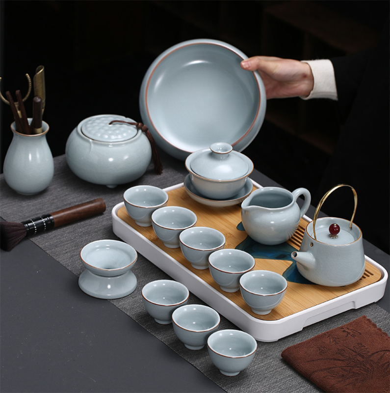 Set ceai ceramic Ru Kiln, complet pentru birou, 6-10 persoane, design modern minimalist