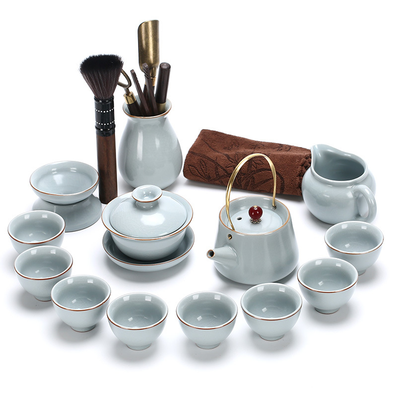 Set ceai ceramic Ru Kiln, complet pentru birou, 6-10 persoane, design modern minimalist