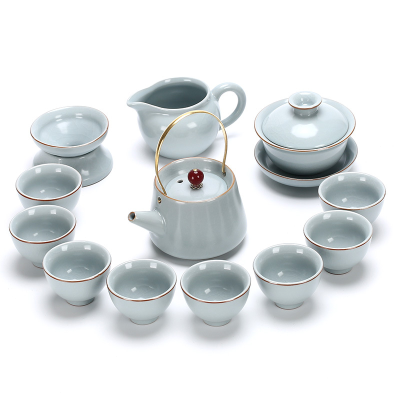 Set ceai ceramic Ru Kiln, complet pentru birou, 6-10 persoane, design modern minimalist