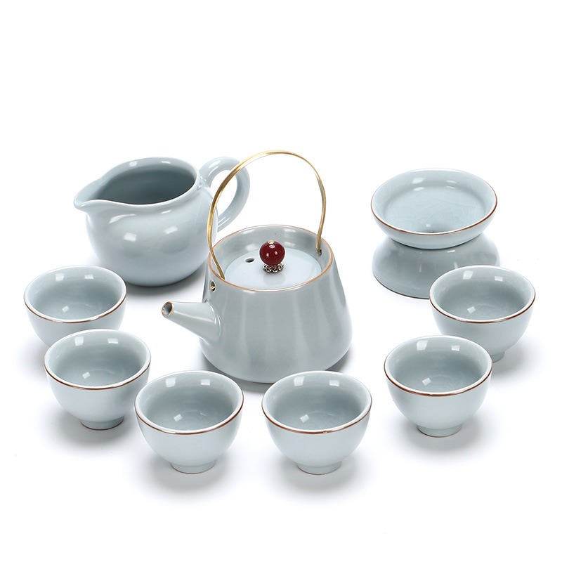 Set ceai ceramic Ru Kiln, complet pentru birou, 6-10 persoane, design modern minimalist