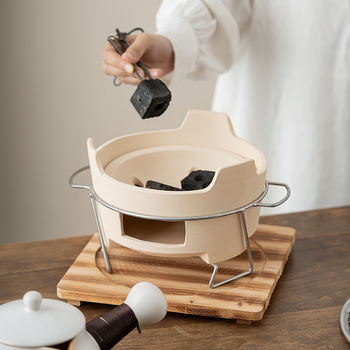 Set pentru prepararea ceaiului cu ceainic ceramic, set complet pentru ceai și ceai cu lapte, aragaz exterior pe cărbune