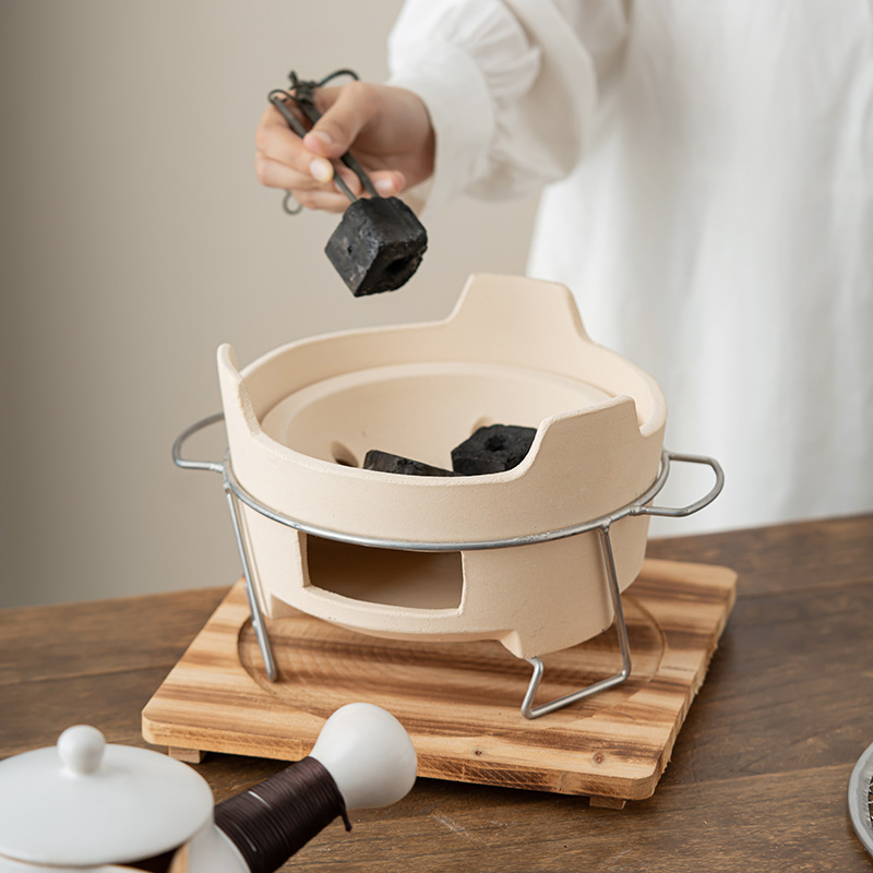 Set pentru prepararea ceaiului cu ceainic ceramic, set complet pentru ceai și ceai cu lapte, aragaz exterior pe cărbune