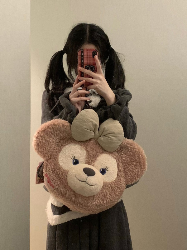 Torba od pliša inspirirana Zhao Lusi, slatka mašna, okrugla crossbody torbica za žene, svestrana za svakodnevnu upotrebu