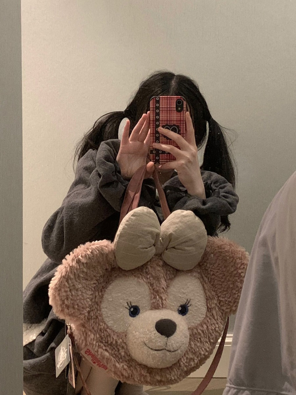 Torba od pliša inspirirana Zhao Lusi, slatka mašna, okrugla crossbody torbica za žene, svestrana za svakodnevnu upotrebu