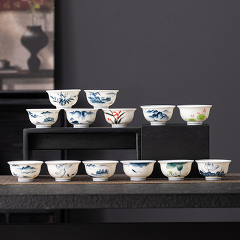 Ceșcuță ceramică pictată manual în nuanțe jade-alb, porțelan albastru-alb, set Gongfu pentru ceai, ceașcă din porțelan alb, uz casnic