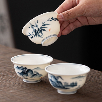 Ceșcuță ceramică pictată manual în nuanțe jade-alb, porțelan albastru-alb, set Gongfu pentru ceai, ceașcă din porțelan alb, uz casnic