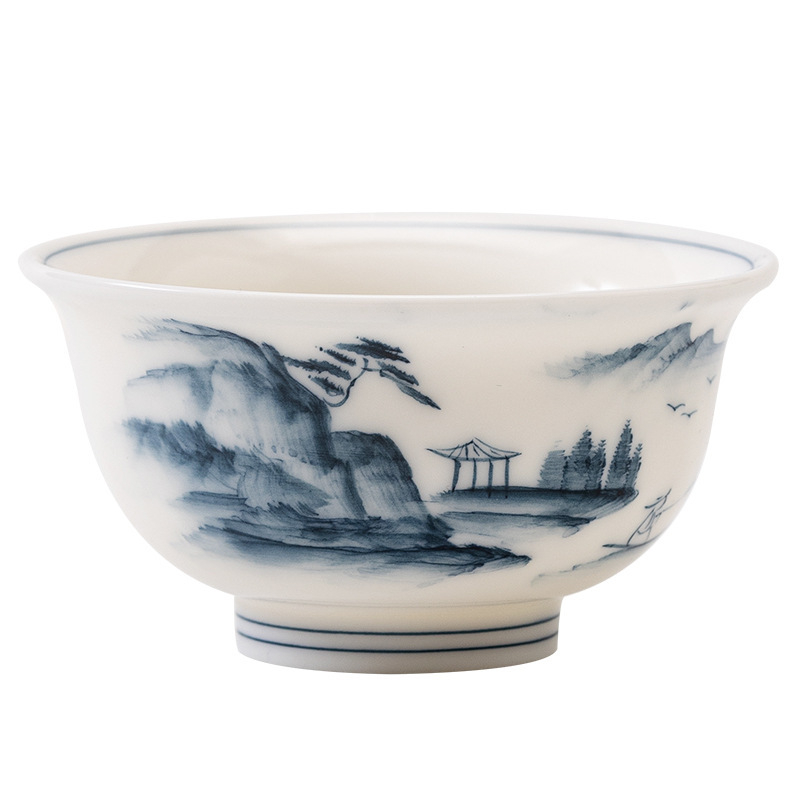 Ceșcuță ceramică pictată manual în nuanțe jade-alb, porțelan albastru-alb, set Gongfu pentru ceai, ceașcă din porțelan alb, uz casnic