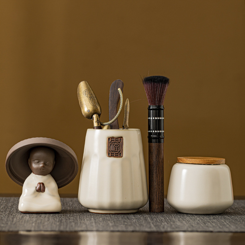 Accesorii ceramice pentru ceremonia de ceai Kung Fu — set simplu retro: vas de apă, vas de spălat ceai, rezervor de apă, găleată de ceai și vas pentru reziduuri