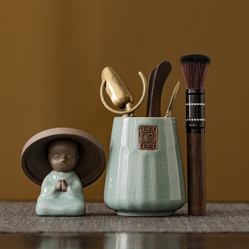 Accesorii ceramice pentru ceremonia de ceai Kung Fu — set simplu retro: vas de apă, vas de spălat ceai, rezervor de apă, găleată de ceai și vas pentru reziduuri