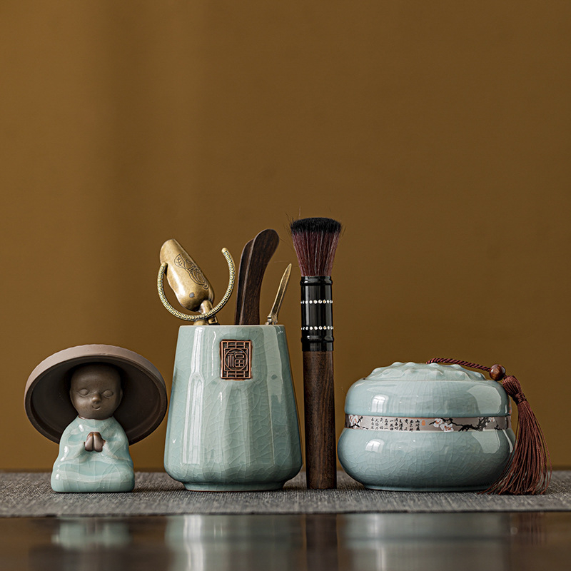 Accesorii ceramice pentru ceremonia de ceai Kung Fu — set simplu retro: vas de apă, vas de spălat ceai, rezervor de apă, găleată de ceai și vas pentru reziduuri