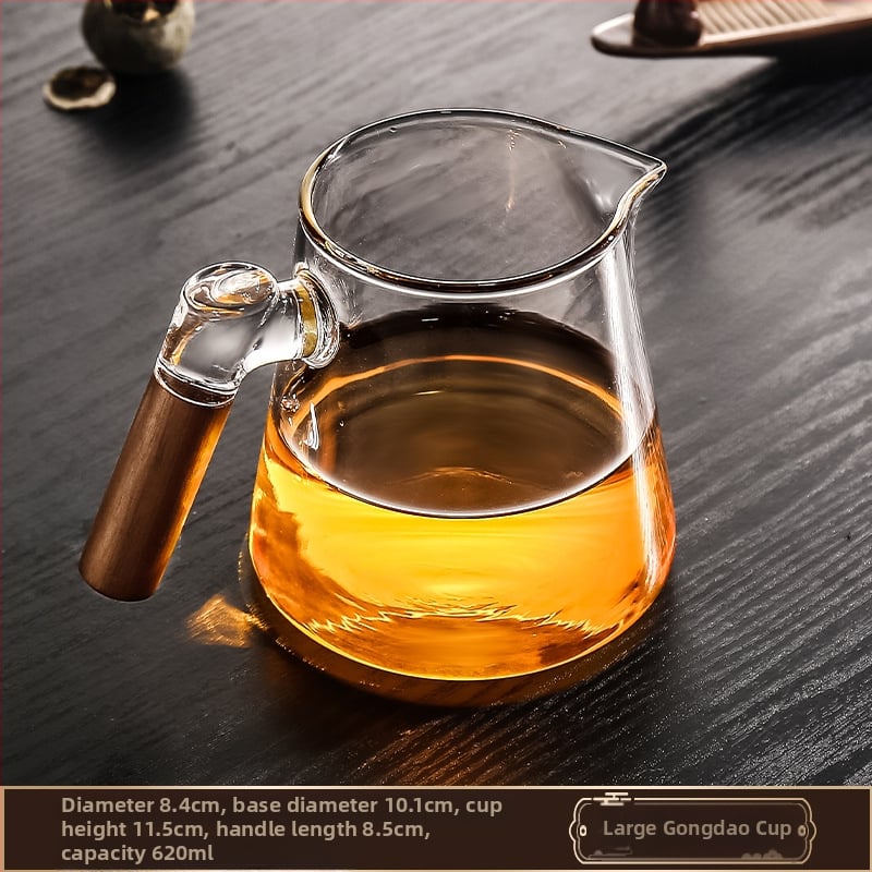 Ceainic din sticlă cu mâner din lemn, filtru de ceai, separare ceai-apă, rezistent la temperaturi înalte