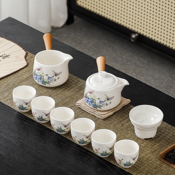 Set de ceainic și cești cu mâner lateral din jad, set ceramic pentru ceai