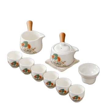 Set de ceainic și cești cu mâner lateral din jad, set ceramic pentru ceai