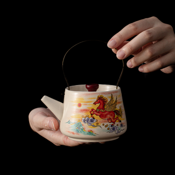 Set de ceai din ceramică bej cu ceainic și cești, stil chinezesc cultural și creativ, cu personalizare a logo-ului