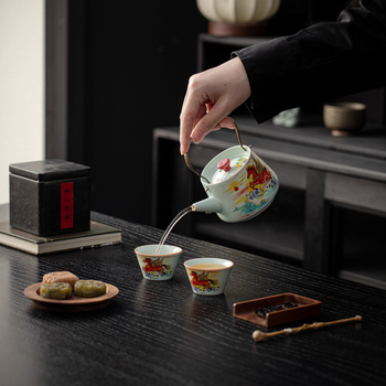Set de ceai din ceramică bej cu ceainic și cești, stil chinezesc cultural și creativ, cu personalizare a logo-ului