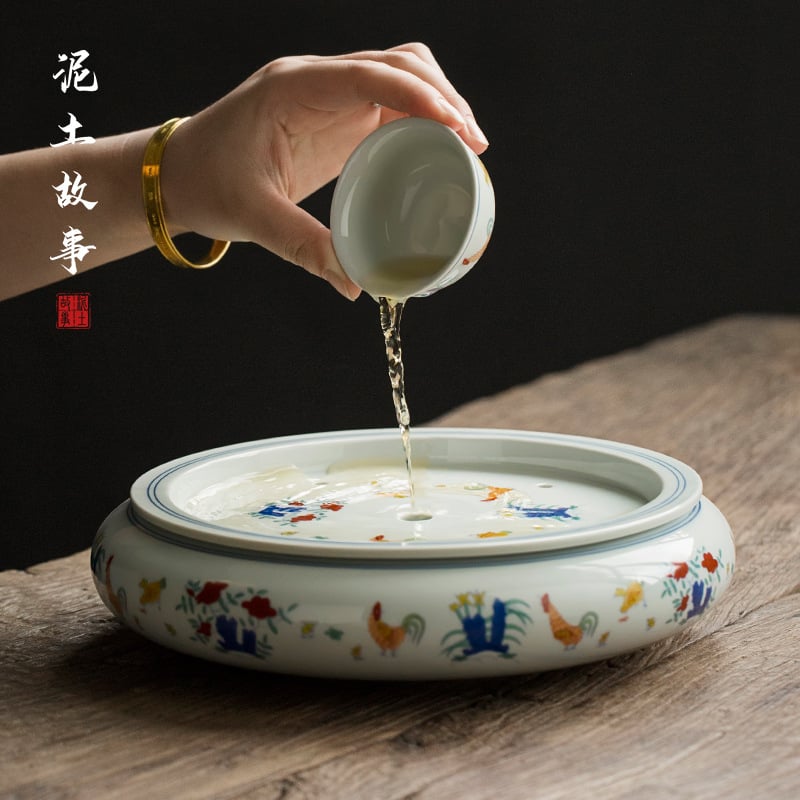 Tavă ceramică pentru ceai cu rezervor de apă, pentru infuzie uscată, set de ceai vintage, măsuță mică de ceai