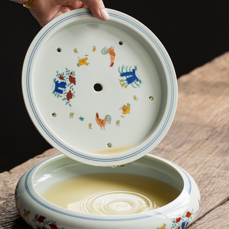 Tavă ceramică pentru ceai cu rezervor de apă, pentru infuzie uscată, set de ceai vintage, măsuță mică de ceai