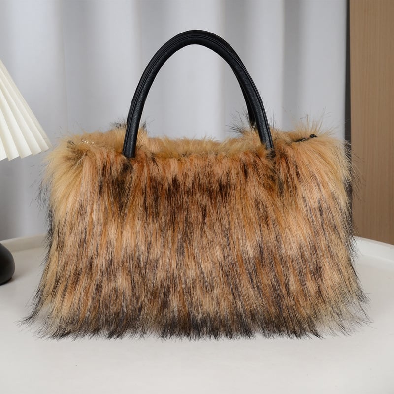 Ženska torbica od umjetne krznene, mini kvadratna crossbody torba, mekana poliester podstava