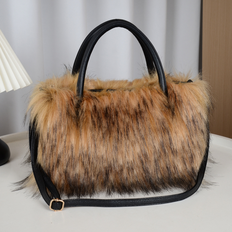 Ženska torbica od umjetne krznene, mini kvadratna crossbody torba, mekana poliester podstava