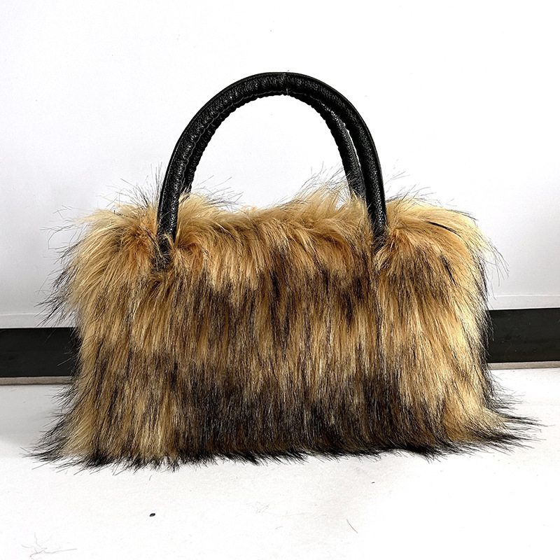 Ženska torbica od umjetne krznene, mini kvadratna crossbody torba, mekana poliester podstava