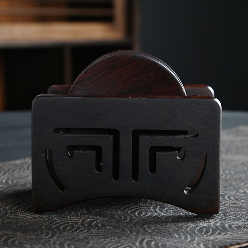Covoraș de ceai din lemn de abanos și suport pentru ceașcă, suport izolant din lemn pentru ceai, protecție împotriva arsurilor, accesoriu pentru setul Kung Fu de ceai