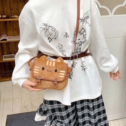 Ženska mini pliš torbica s mačjim motivom, crossbody, 2026 trend