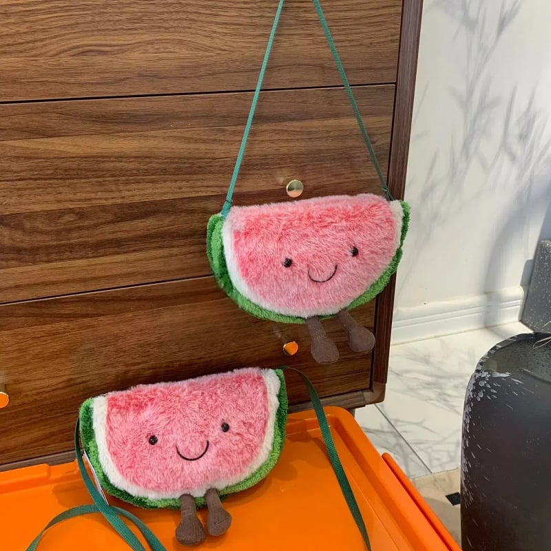 Παιδική plush τσάντα crossbody σε σχήμα πεπονιού – γλυκιά κούκλα-τσάντα