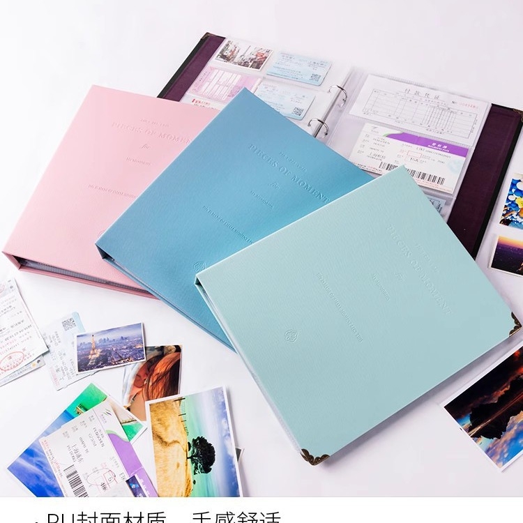 Copertă din piele cu foi detașabile, album cu nouă celule pentru carduri, cărți poștale și fotografii în stil Polaroid, dimensiune 6 inci.