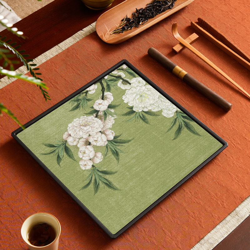 Tavă pătrată pentru infuzie uscată în stil chinezesc nou, design retro național, suprafață absorbantă pentru apă, suport pentru ceainic, set Kung Fu de ceai și masă de ceai