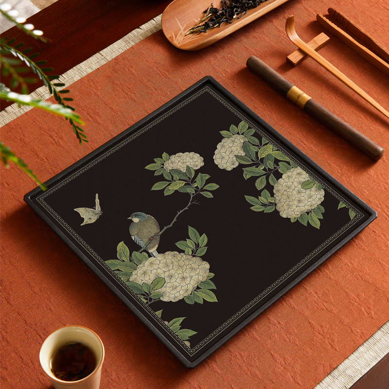 Tavă pătrată pentru infuzie uscată în stil chinezesc nou, design retro național, suprafață absorbantă pentru apă, suport pentru ceainic, set Kung Fu de ceai și masă de ceai