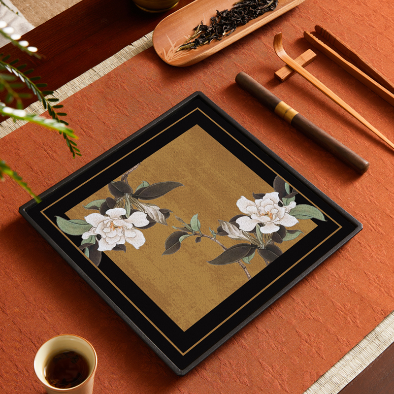 Tavă pătrată pentru infuzie uscată în stil chinezesc nou, design retro național, suprafață absorbantă pentru apă, suport pentru ceainic, set Kung Fu de ceai și masă de ceai