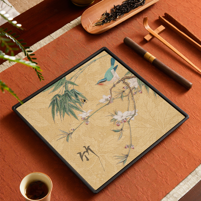 Tavă pătrată pentru infuzie uscată în stil chinezesc nou, design retro național, suprafață absorbantă pentru apă, suport pentru ceainic, set Kung Fu de ceai și masă de ceai